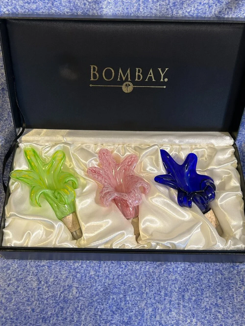 Bombay Artistic Flower Wine Glass Bottle Stoppers - Set of 3 - with the Box